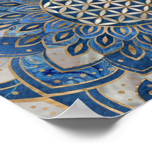 Leven in Lotus - Blauwe marmer en Parelplein Poster (Hoek)