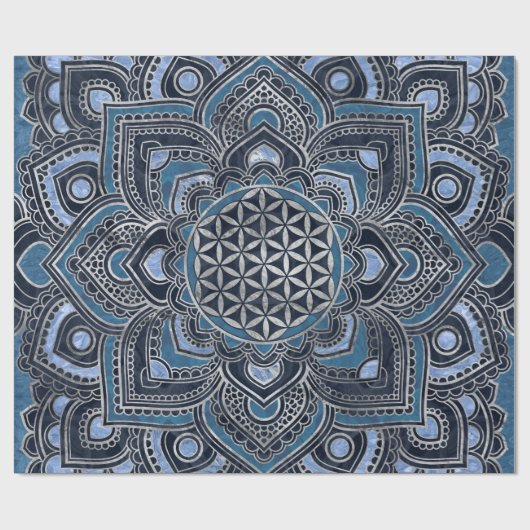 Leven in Lotus - Blue Crystal en Silver Cadeaupapier (Vlak)