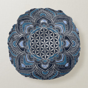 Leven in Lotus - Blue Crystal en Silver Rond Kussen