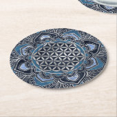 Leven in Lotus - Blue Crystal en Silver Ronde Kartonnen Onderzetter (Gebogen)