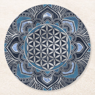 Leven in Lotus - Blue Crystal en Silver Ronde Kartonnen Onderzetter