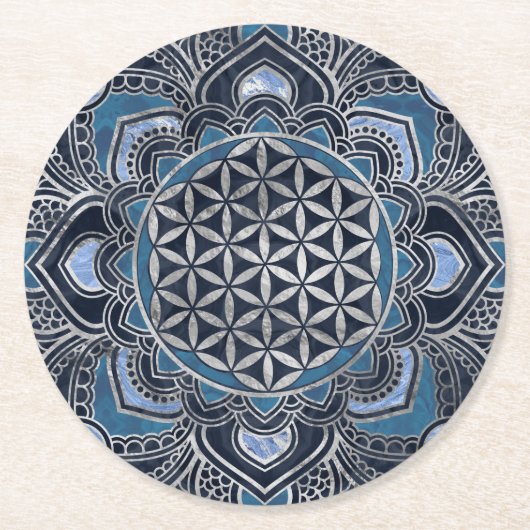 Leven in Lotus - Blue Crystal en Silver Ronde Kartonnen Onderzetter (Voorkant)