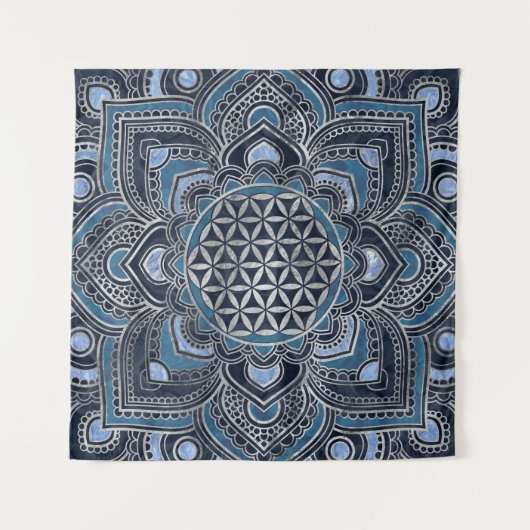 Leven in Lotus - Blue Crystal en Silver Wandkleed (Voorkant (horizontaal))