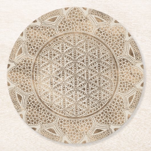 Leven in Lotus Dot Art pastelgolds Ronde Kartonnen Onderzetter (Voorkant)