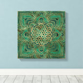 Leven in Lotus - Malachite en goud Canvas Afdruk (Insitu (Houten vloer))