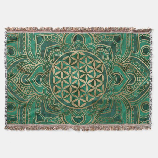 Leven in Lotus - Malachite en goud Deken (Voorkant)
