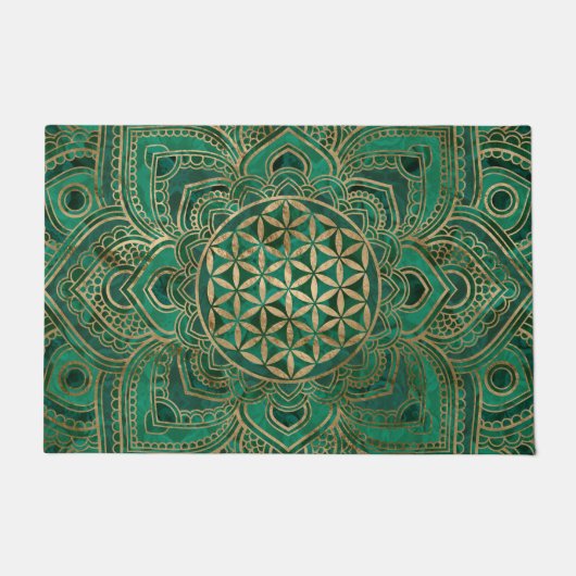 Leven in Lotus - Malachite en goud Deurmat (Voorkant)