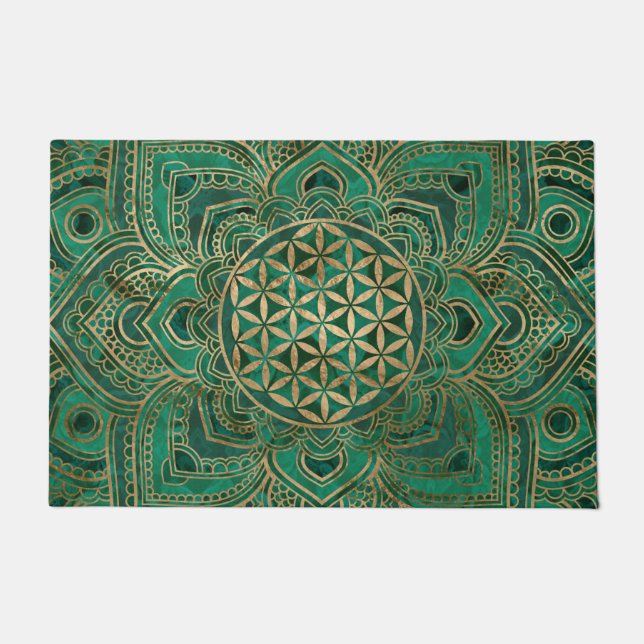 Leven in Lotus - Malachite en goud Deurmat (Voorkant)