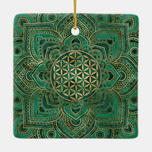 Leven in Lotus - Malachite en goud Keramisch Ornament (Achterkant)