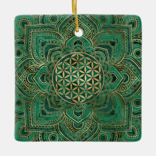Leven in Lotus - Malachite en goud Keramisch Ornament (Voorkant)