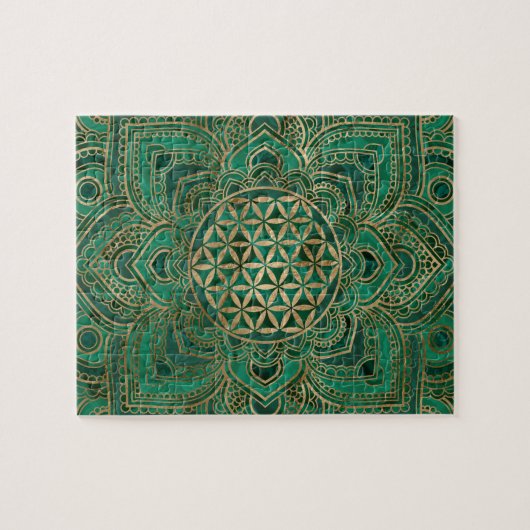 Leven in Lotus - Malachite en goud Legpuzzel (Horizontaal)