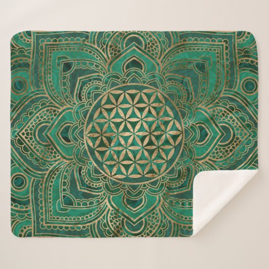 Leven in Lotus - Malachite en goud Sherpa Deken (Voorkant (horizontaal))