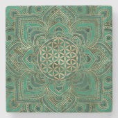 Leven in Lotus - Malachite en goud Stenen Onderzetter (Voorkant)