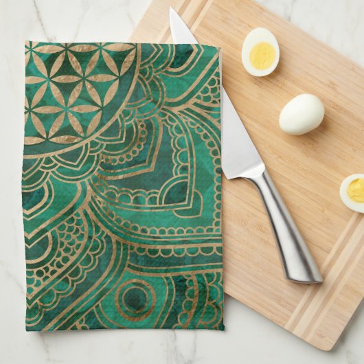 Leven in Lotus - Malachite en goud Theedoek (Quarter Fold)