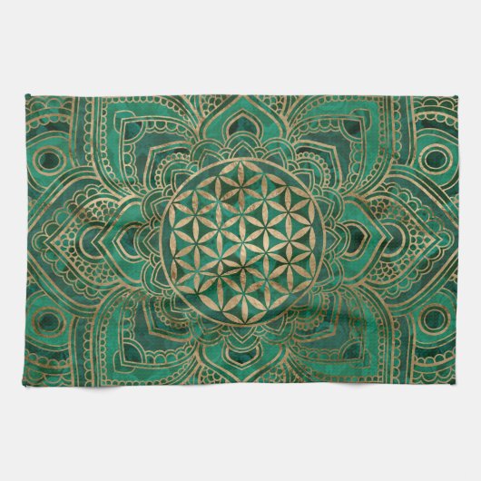 Leven in Lotus - Malachite en goud Theedoek (Horizontaal)