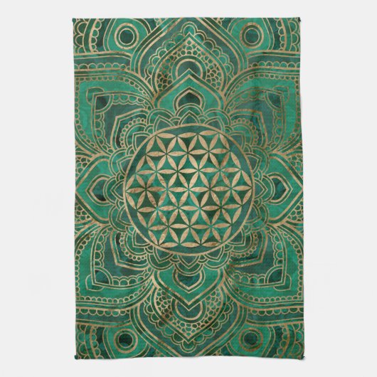 Leven in Lotus - Malachite en goud Theedoek (Verticaal)