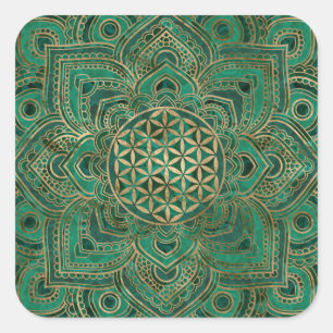 Leven in Lotus - Malachite en goud Vierkante Sticker