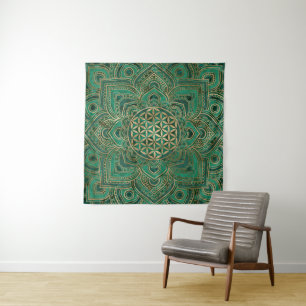 Leven in Lotus - Malachite en goud Wandkleed