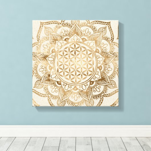 Leven in Lotus - pastelgolden en doek Canvas Afdruk (Insitu (Houten vloer))