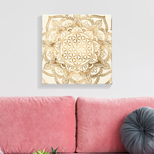 Leven in Lotus - pastelgolden en doek Canvas Afdruk (Insitu (Woonkamer))