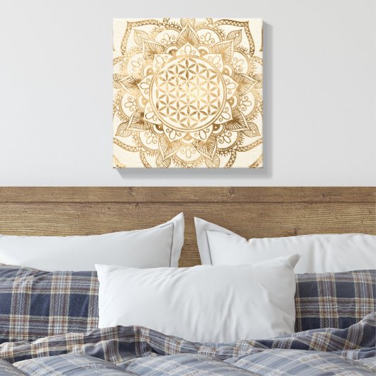 Leven in Lotus - pastelgolden en doek Canvas Afdruk (Insitu (Slaapkamer))