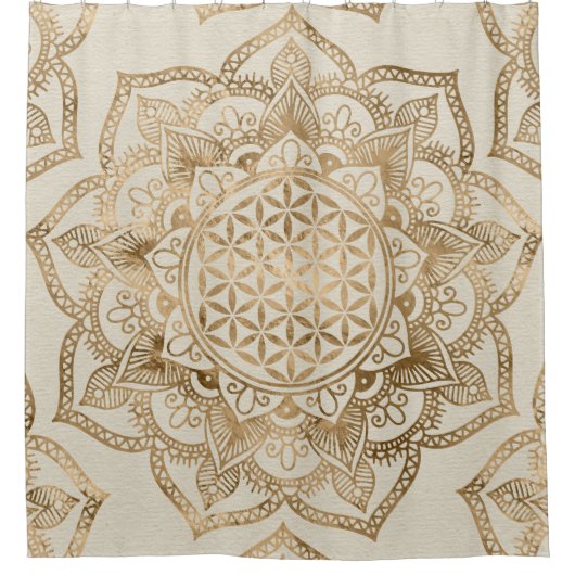 Leven in Lotus - pastelgolden en doek Douchegordijn (Voorkant)