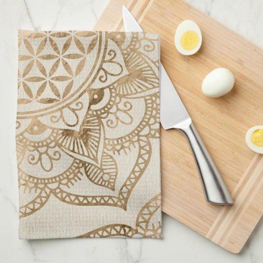 Leven in Lotus - pastelgolden en doek Theedoek (Quarter Fold)