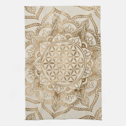 Leven in Lotus - pastelgolden en doek Theedoek (Verticaal)