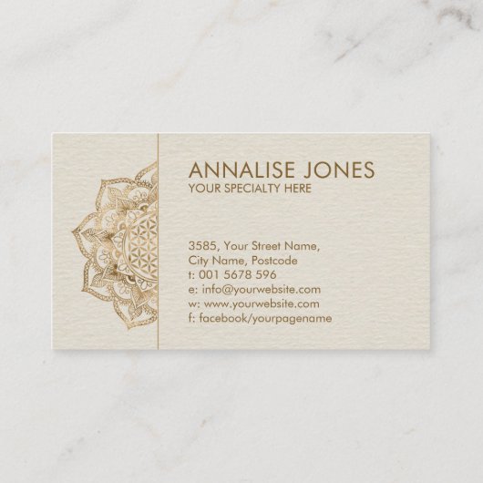 Leven in Lotus - pastelgolden en doek Visitekaartje (Achterkant)