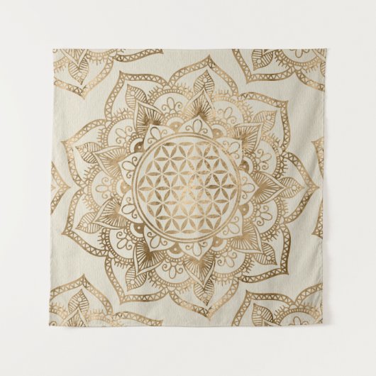 Leven in Lotus - pastelgolden en doek Wandkleed (Voorkant (horizontaal))