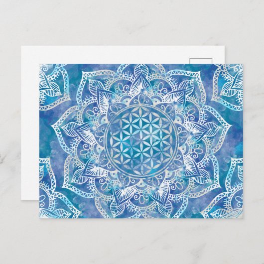 Leven in Lotus - Waterverf blauw Briefkaart (Voorkant / Achterkant)