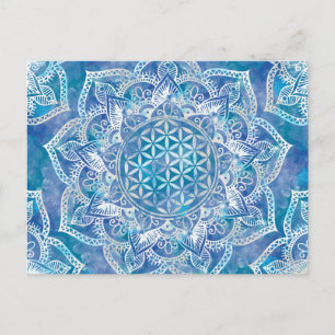 Leven in Lotus - Waterverf blauw Briefkaart