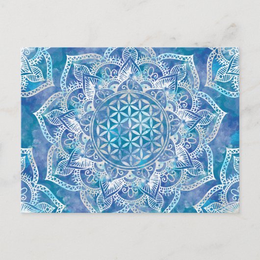 Leven in Lotus - Waterverf blauw Briefkaart (Voorkant)