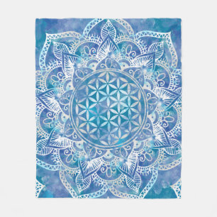 Leven in Lotus - Waterverf blauw Fleece Deken