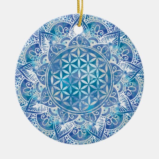 Leven in Lotus - Waterverf blauw Keramisch Ornament (Voorkant)