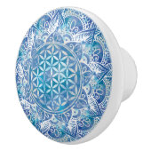 Leven in Lotus - Waterverf blauw Keramische Knop (Rechts)