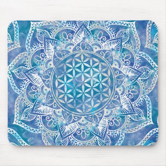 Leven in Lotus - Waterverf blauw Muismat (Voorkant)