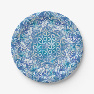 Leven in Lotus - Waterverf blauw Papieren Bordje
