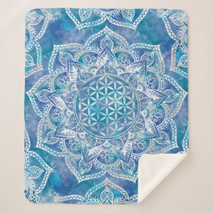Leven in Lotus - Waterverf blauw Sherpa Deken