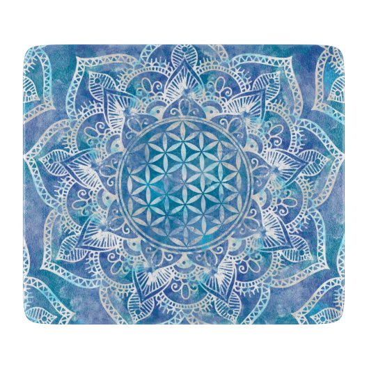 Leven in Lotus - Waterverf blauw Snijplank (Voorkant)