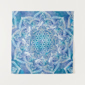 Leven in Lotus - Waterverf blauw Wandkleed (Voorkant)