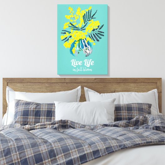 Leven in volle bloei Yellow Wattle Mimosa flower Canvas Afdruk (Insitu (Slaapkamer))