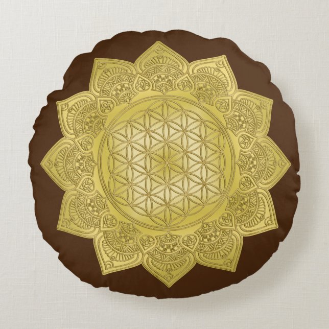 Leven - Indiaas Mandala 4 Rond Kussen (Voorkant)