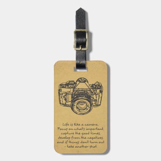 Leven is als een camera citaat, vintage bagagelabel (Voorkant verticaal)