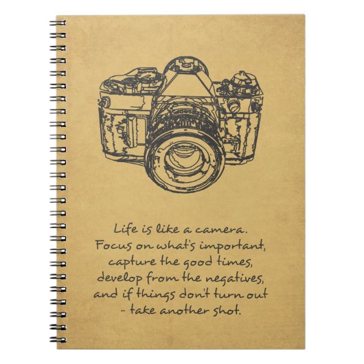 Leven is als een camera citaat, vintage notitieboek (Voorkant)
