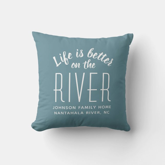 Leven is beter aan de rivier citaat turquoise wit  buitenkussen (Voorkant)