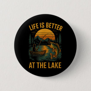 Leven Is Beter Aan Het Meer – Vintage Vissen Natuu Ronde Button 5,7 Cm