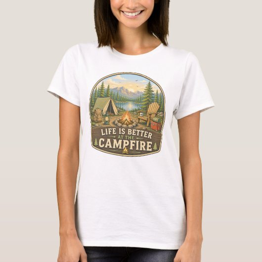 Leven is beter bij het kampvuur Dames T-shirt (Voorkant)