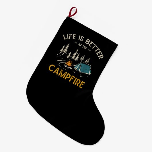 Leven Is Beter Bij Het Kampvuur Grappige Camper Grote Kerstsok (Voorkant (Hangend))