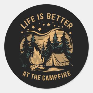 Leven Is Beter Bij Het Kampvuur Kampeerterrein Cam Ronde Sticker